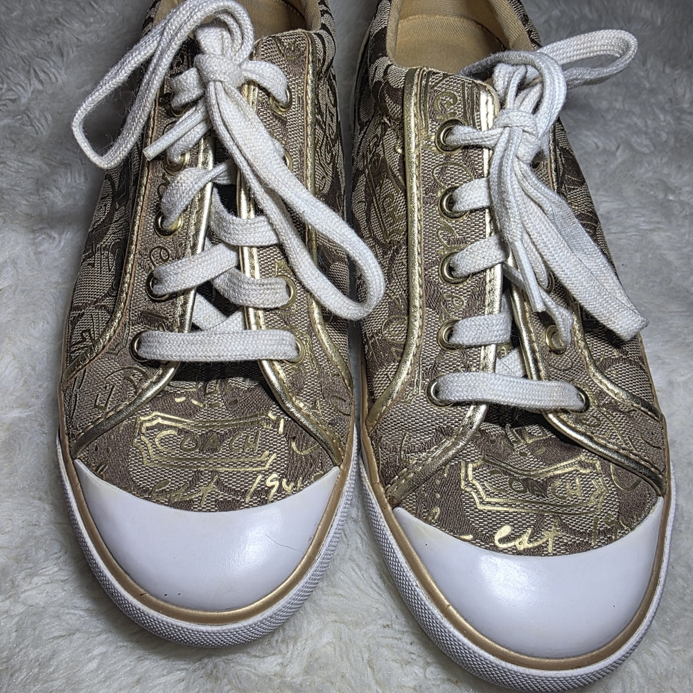 Coach Barrett Gold Signature Monogram Jacquard Sneakers 9.5B - Picture 14 of 16